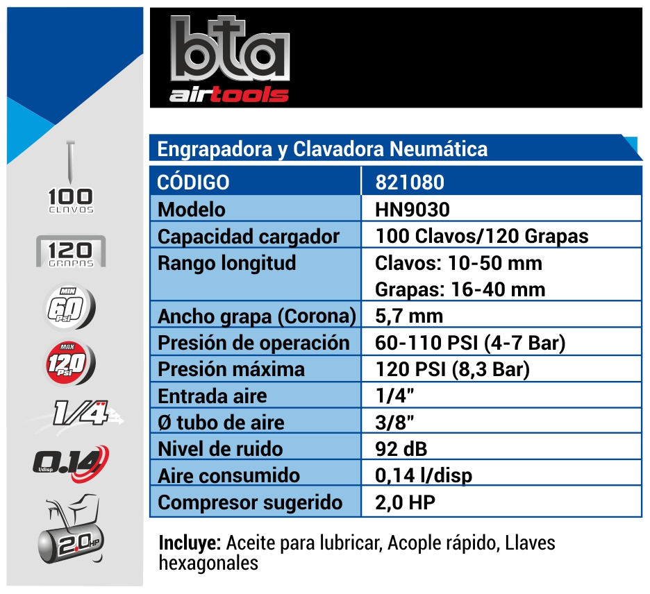 CLAVADORA/ENGRAMPADORA NEUMÁTICA 15-50MM BTA