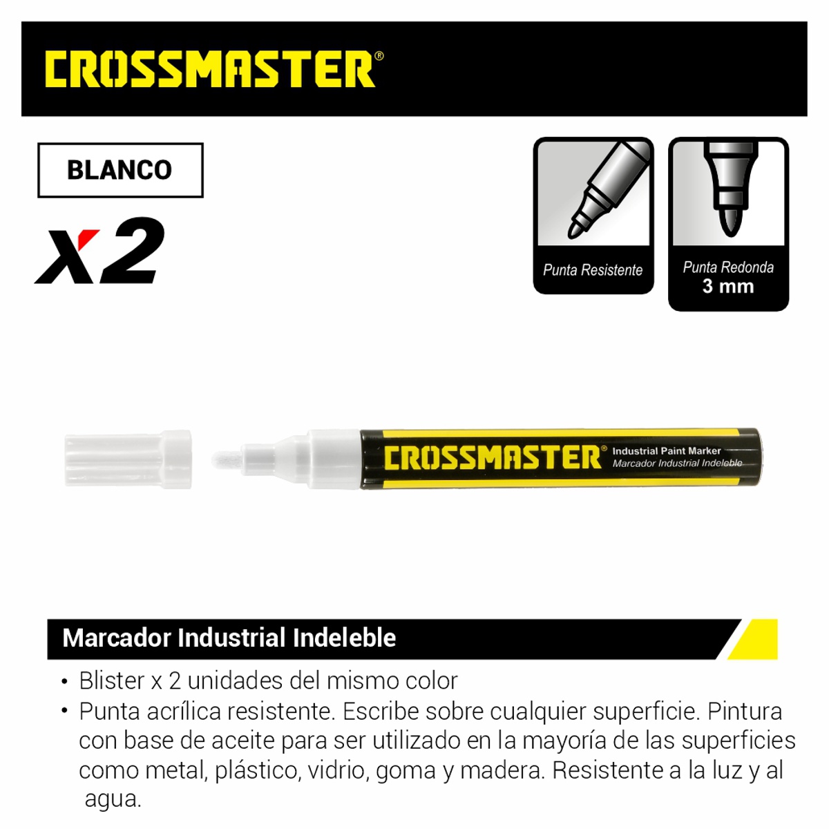 MARCADOR IND. INDELEBLE BLANCO X2