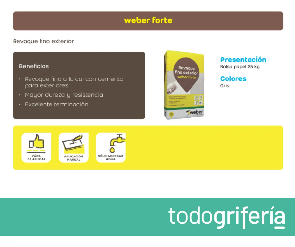 REVOQUE FORTE PARA EXTERIOR X 25 KG WEBER