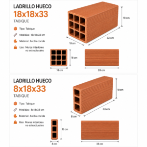 LADRILLOS HUECOS TABIQUE DE 18X18X33